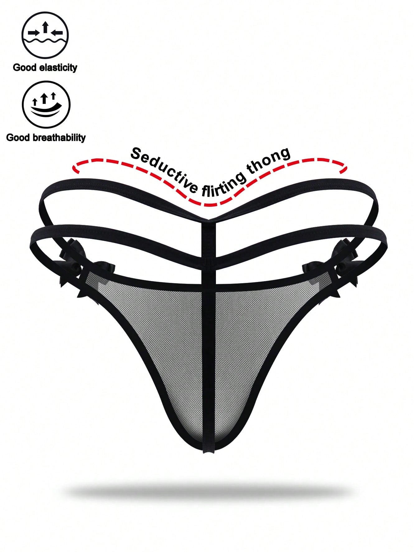 1pc Men’s Black Mesh Fabric Short With Bow Detail, Pattern Design, For Everyday Use