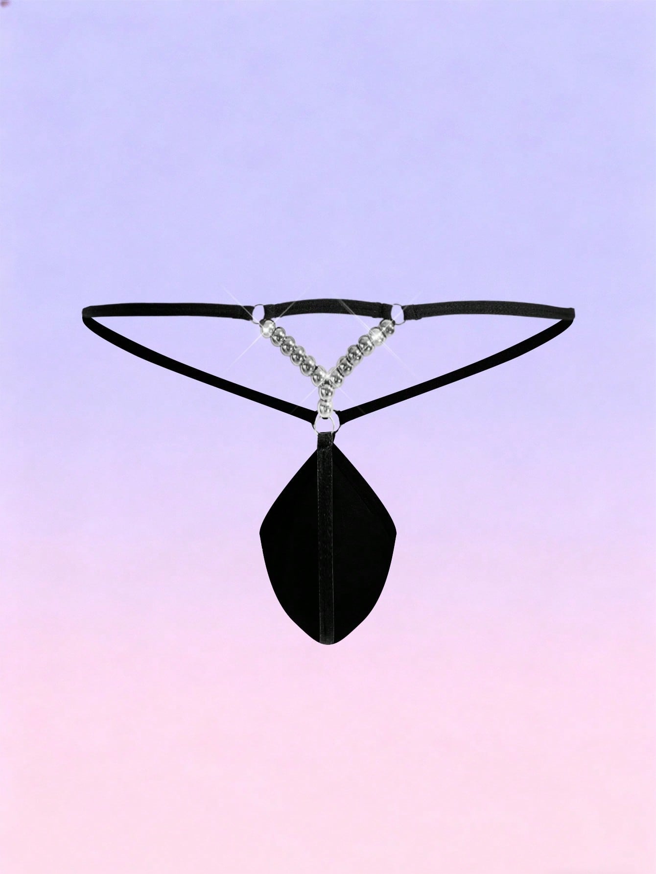 1pc Men’s Black Woven Fabric Short With Metal Bead Accent, Clean Structure, For Daily Wear