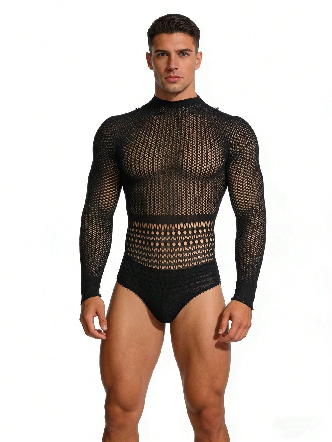 Fishnet Hollow Out Mesh Jumpsuit For Men