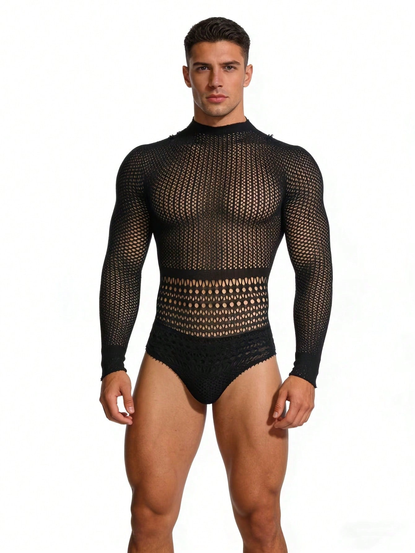 Fishnet Hollow Out Mesh Jumpsuit For Men