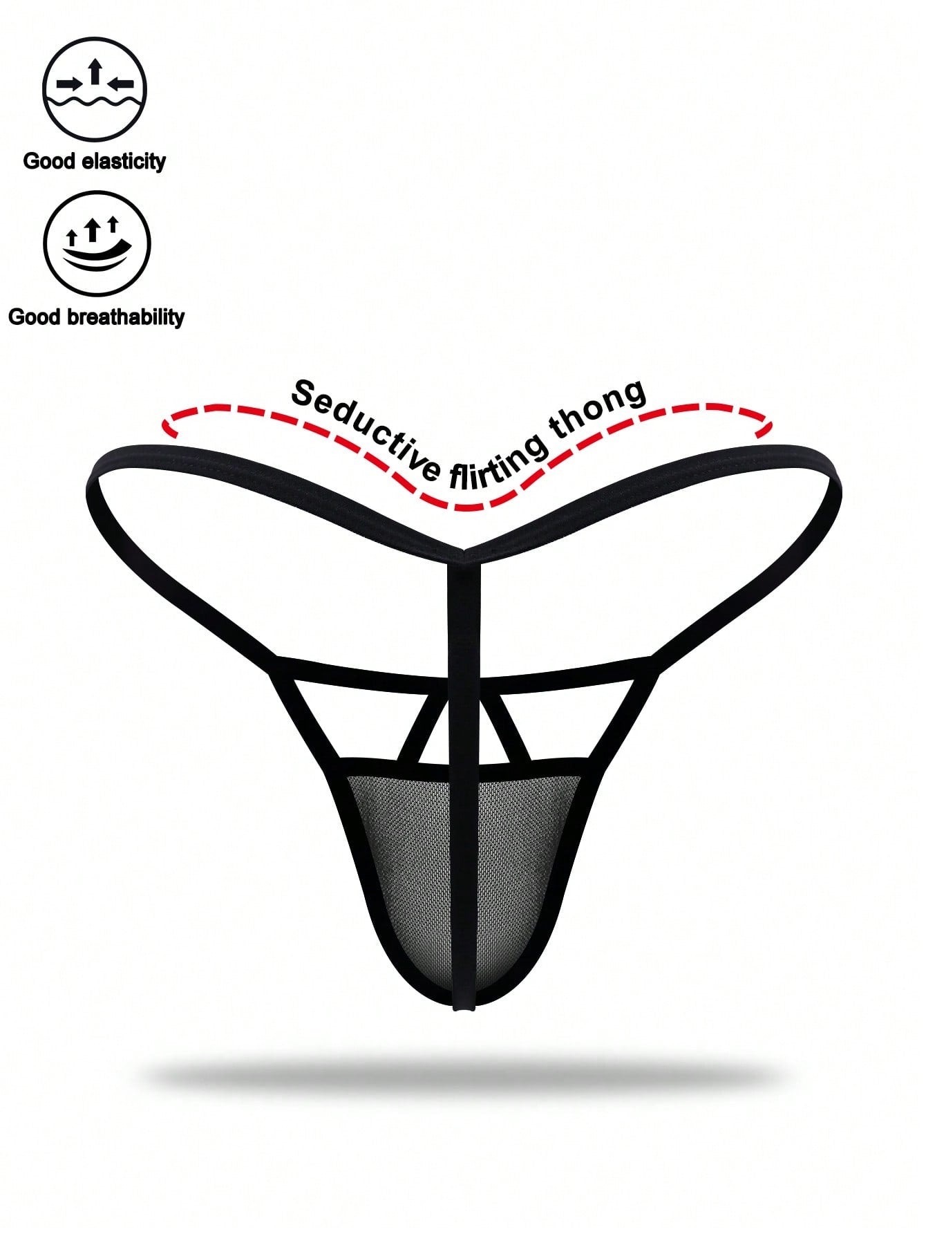 Men's Black Hollow Mesh Mid Waist Thong Underwear