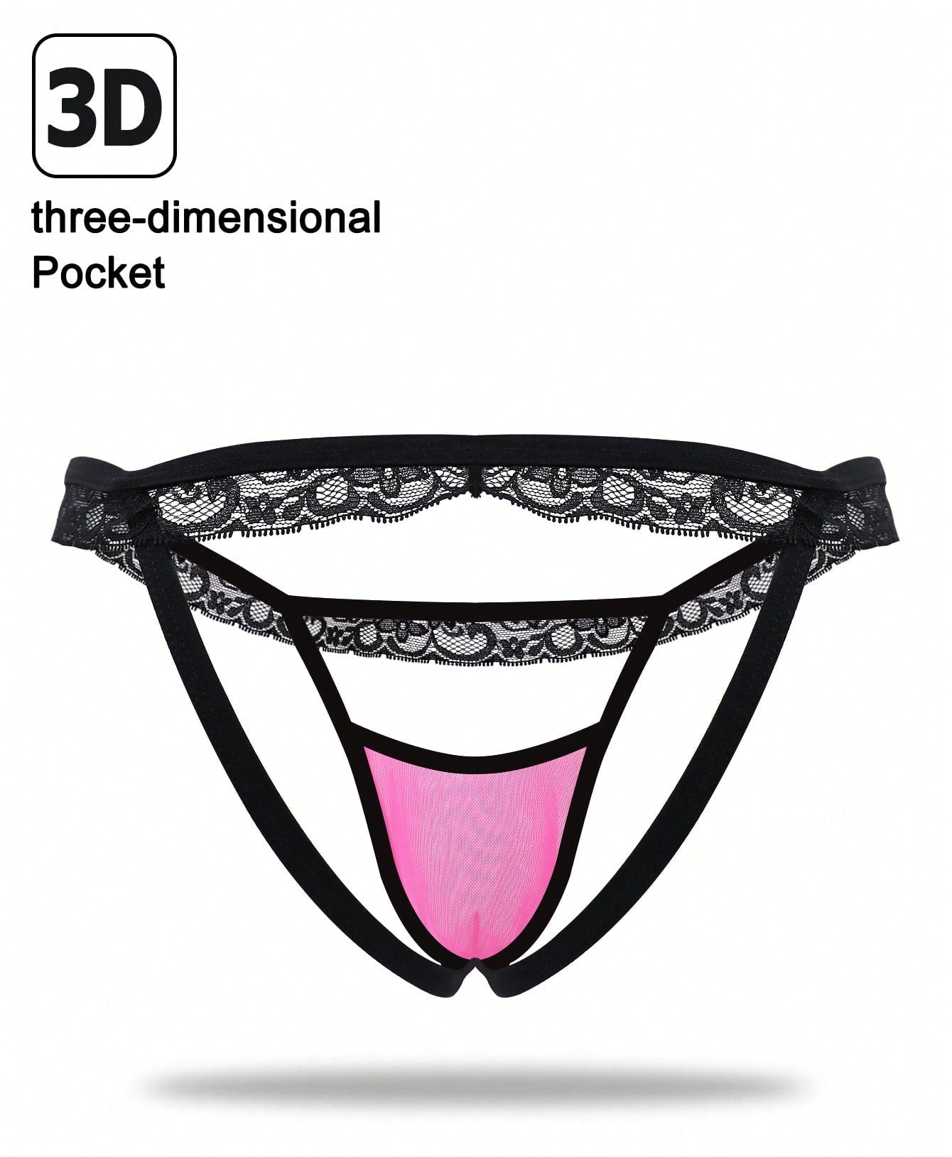 1pc Men’s Fuchsia Mesh Short with Lace Trim, Lightweight and Breathable Fabric