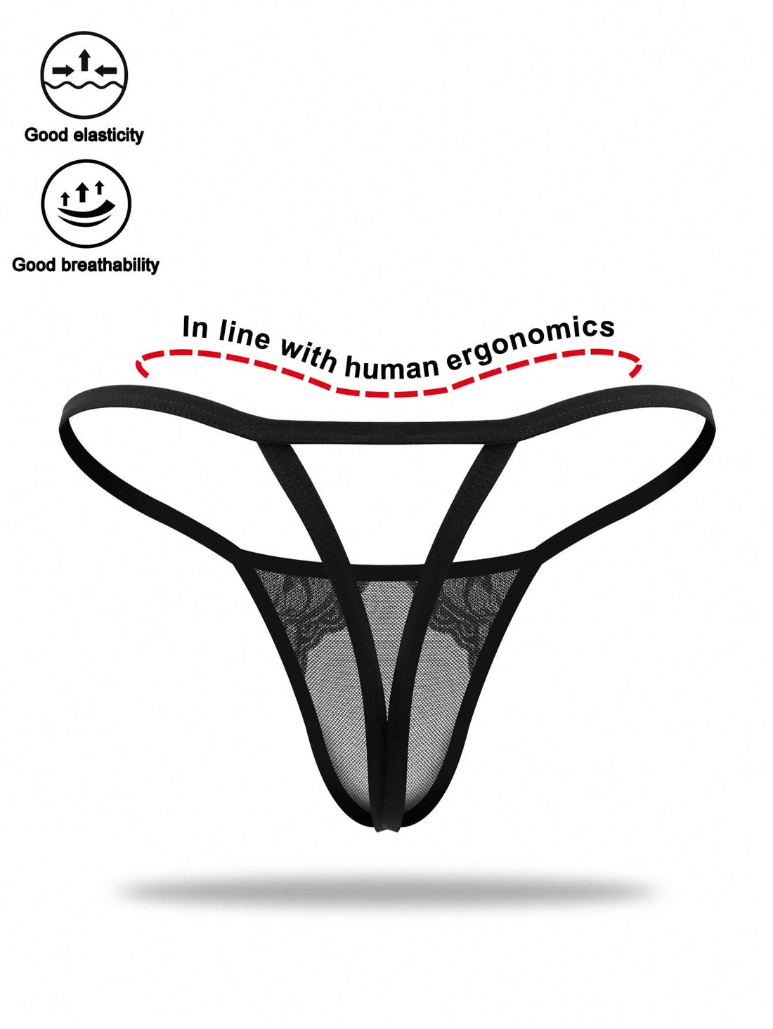 Men’s Black Mesh Short with Lace Trim, Lightweight Fabric, Simple Design