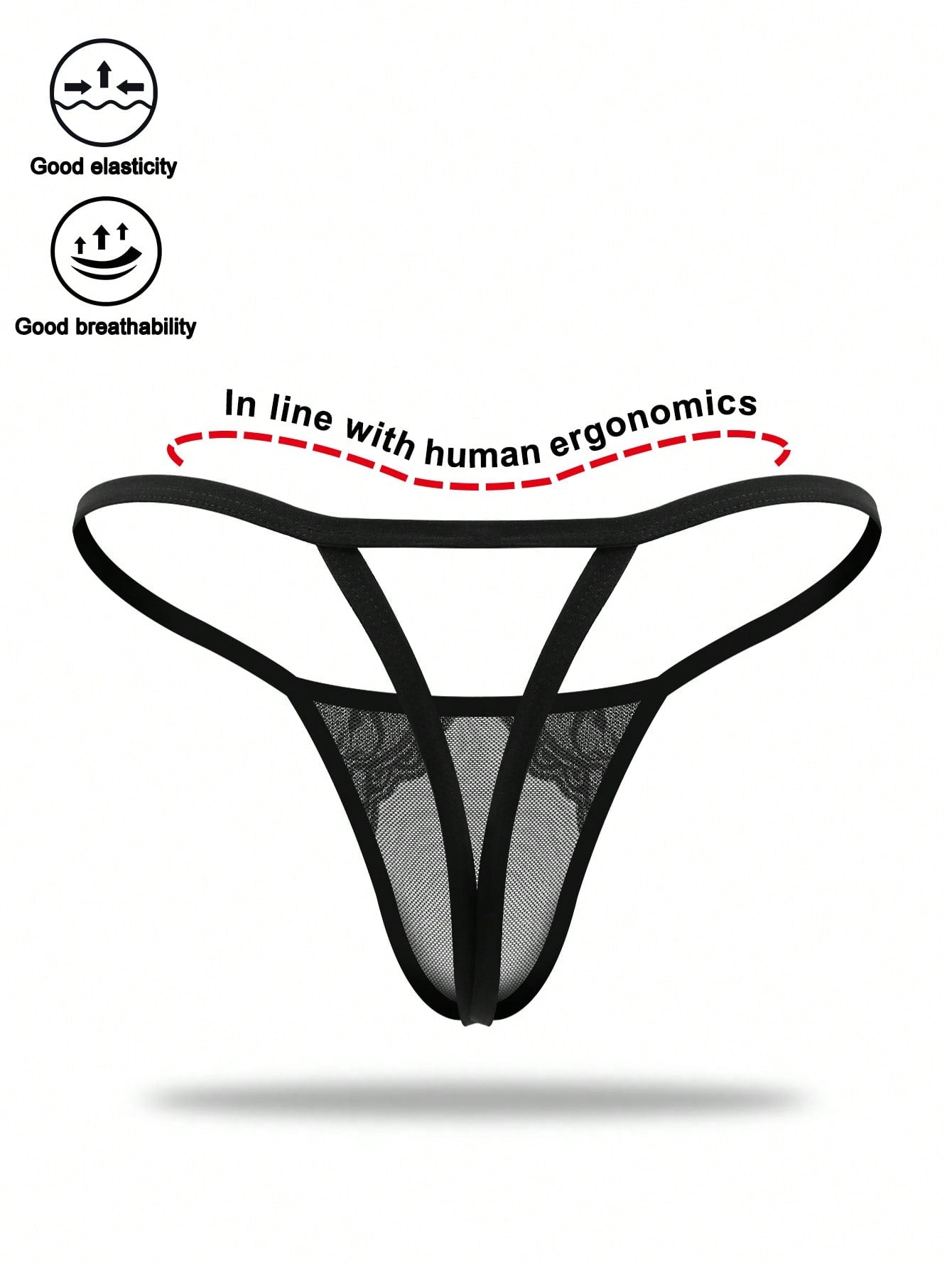 Men’s Black Mesh Short with Lace Trim, Lightweight Fabric, Simple Design