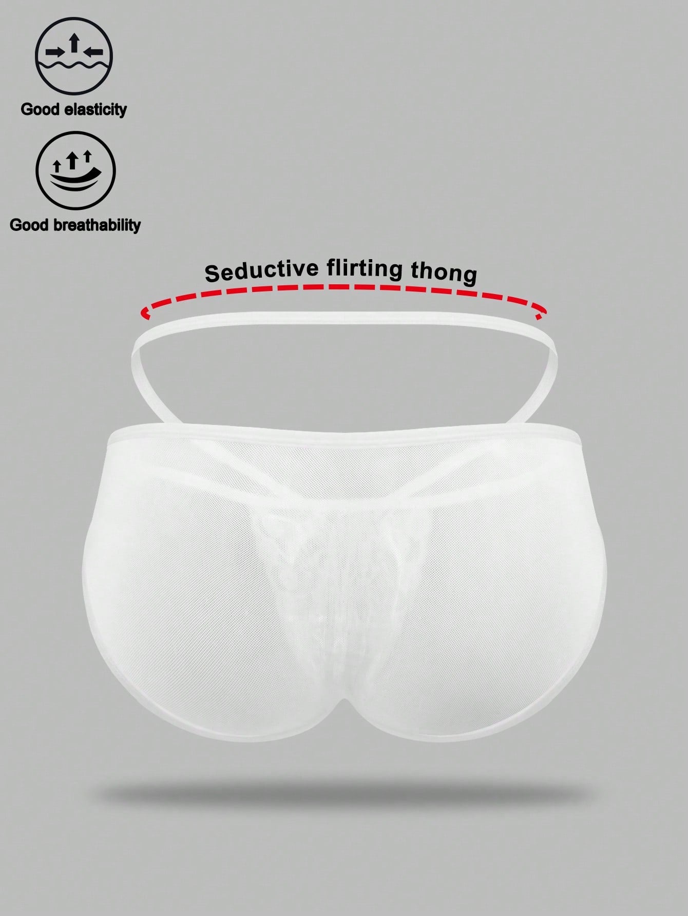 White Lace Hollow Mesh Mid Rise Underwear For Men