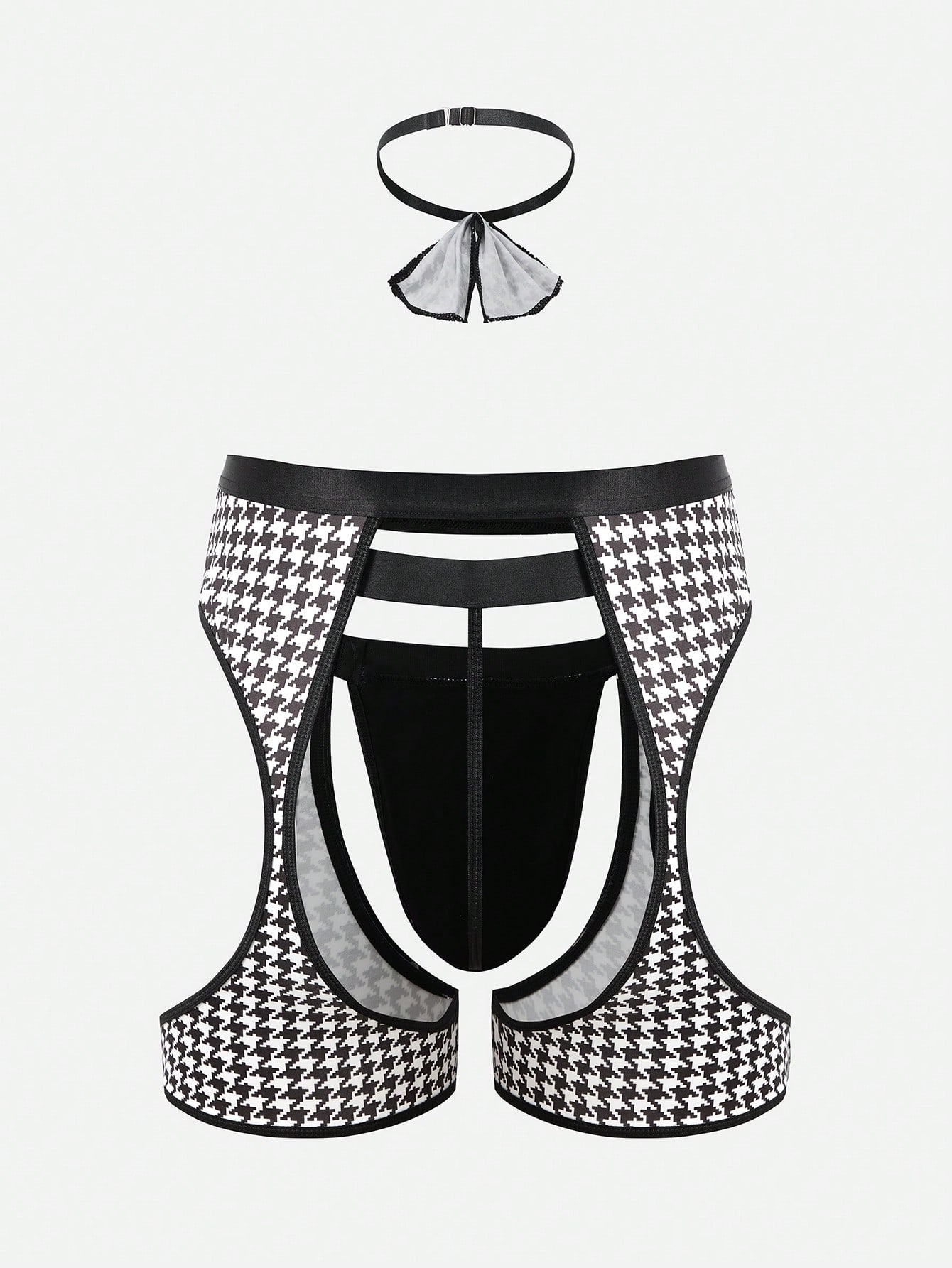 Men’s Printed Patchwork Short Black And White Pattern For Casual Styling