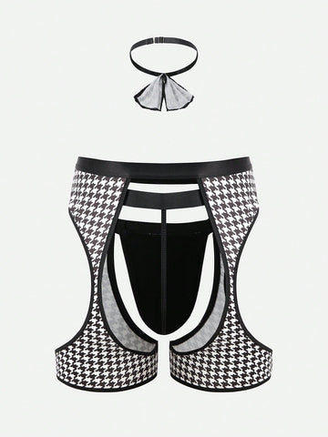 Men’s Printed Patchwork Short Black And White Pattern For Casual Styling