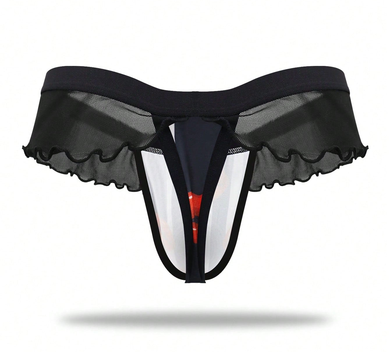 Men’s Zebra Stripe Mesh Short with Lip Pattern, Black Color, Lightweight Material