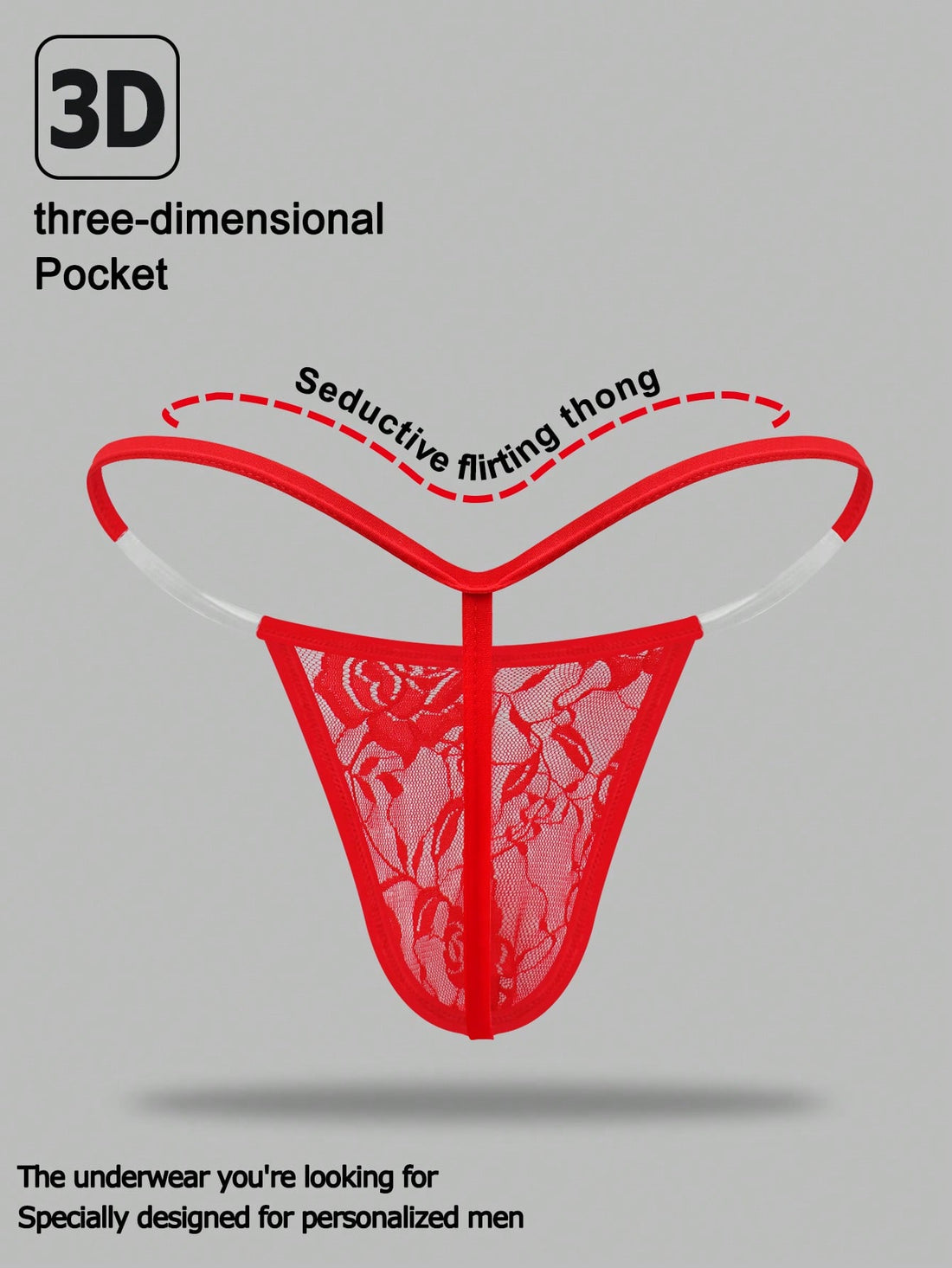 1pc Men's Red Lace Waist Thong Underwear