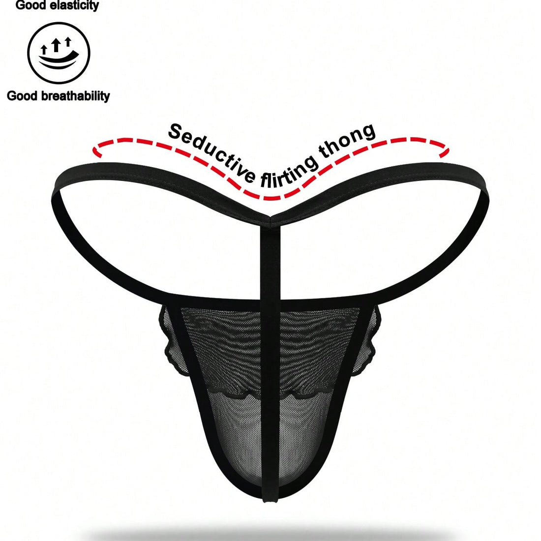 Men's Black Hollow Mesh Mid Waist Underwear