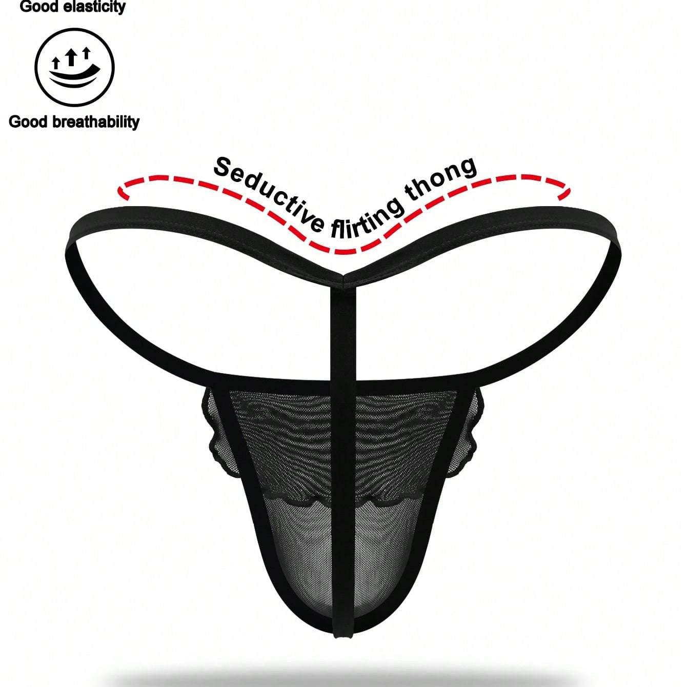 Men's Black Hollow Mesh Mid Waist Underwear