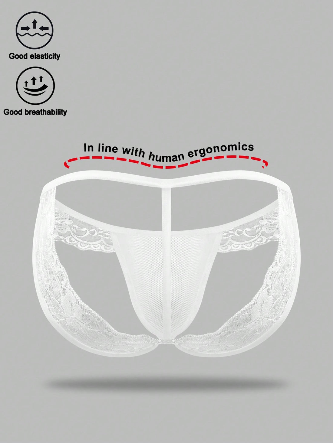 White Lace Hollow Mesh Mid Waist Underwear For Men