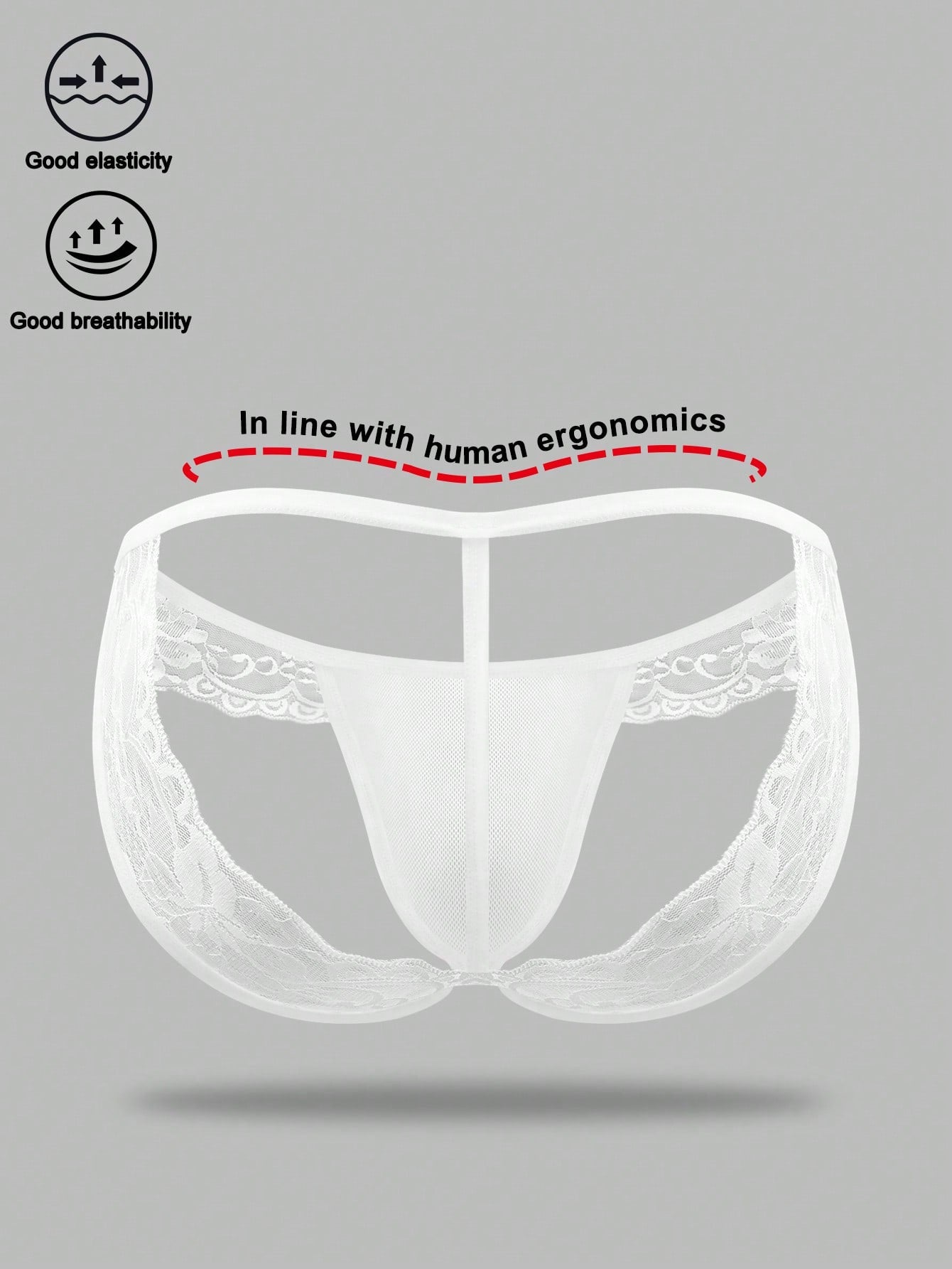 White Lace Hollow Mesh Mid Waist Underwear For Men