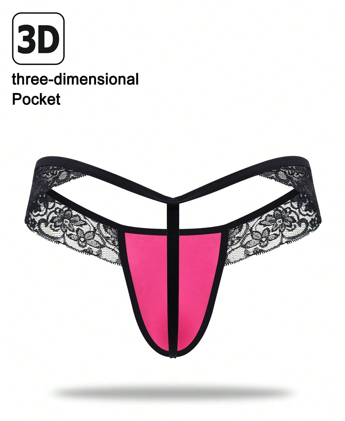 1pc Men’s Black Short with Lace Trim and Rose Red Waist Detail, Lightweight Material