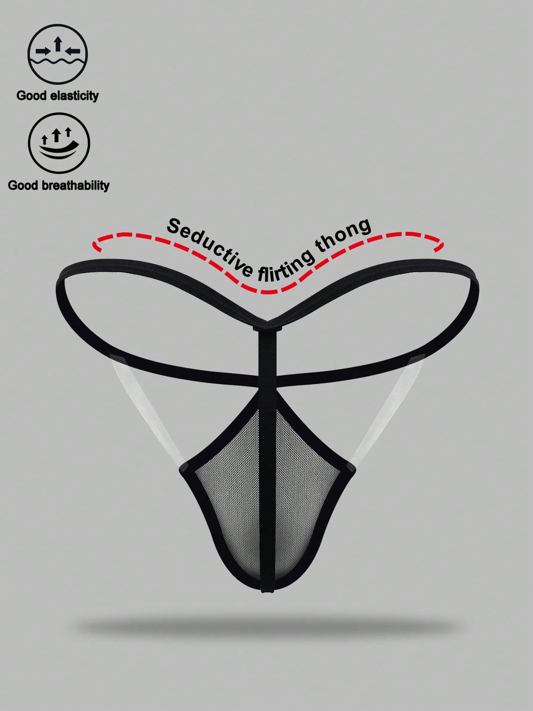 Men's Black Mesh Mid Waist Briefs With Hollow Design