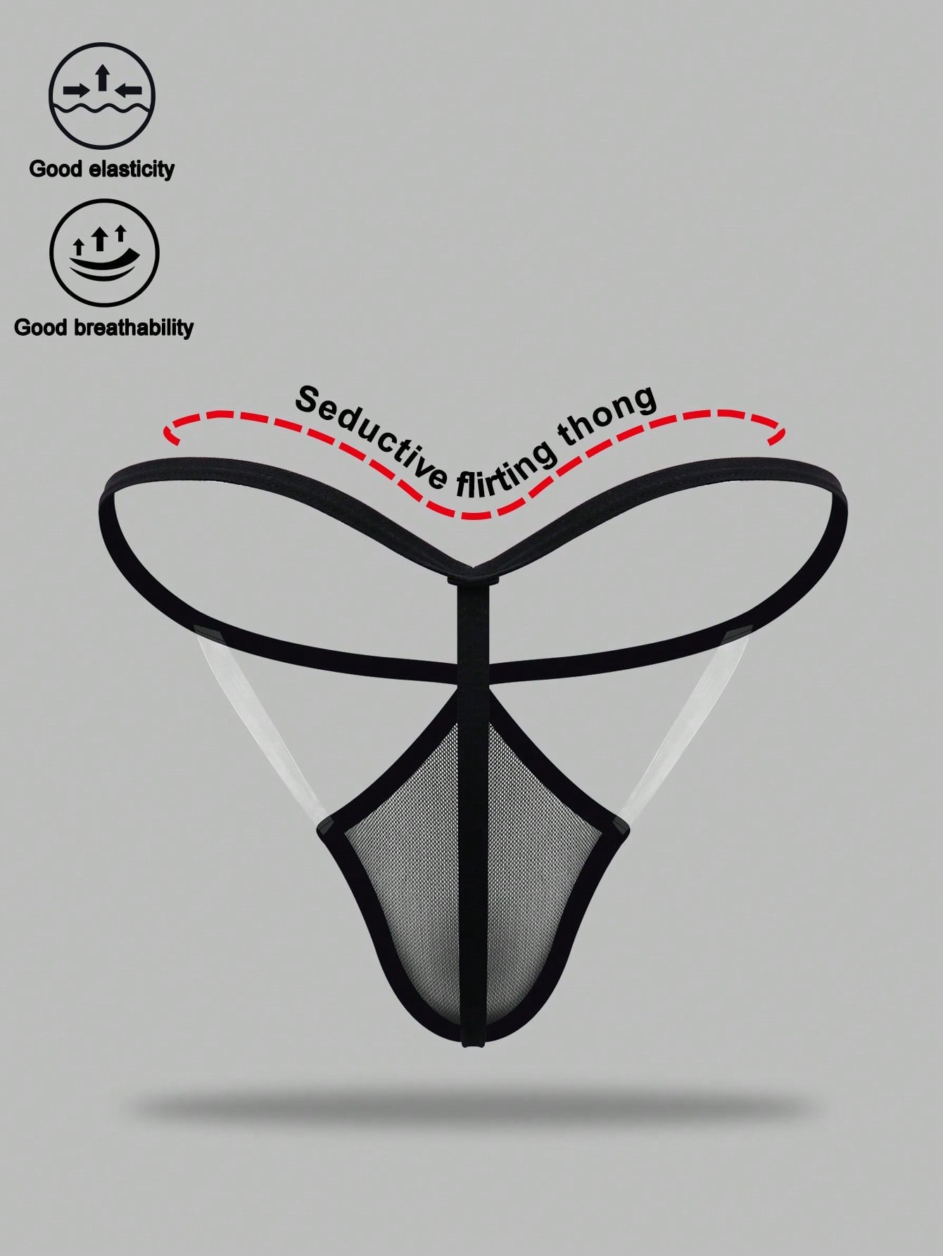 Men's Black Mesh Mid Waist Briefs With Hollow Design