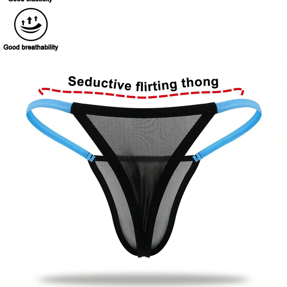 Men's Black Hollow Mesh Waist Underwear With Blue Trim