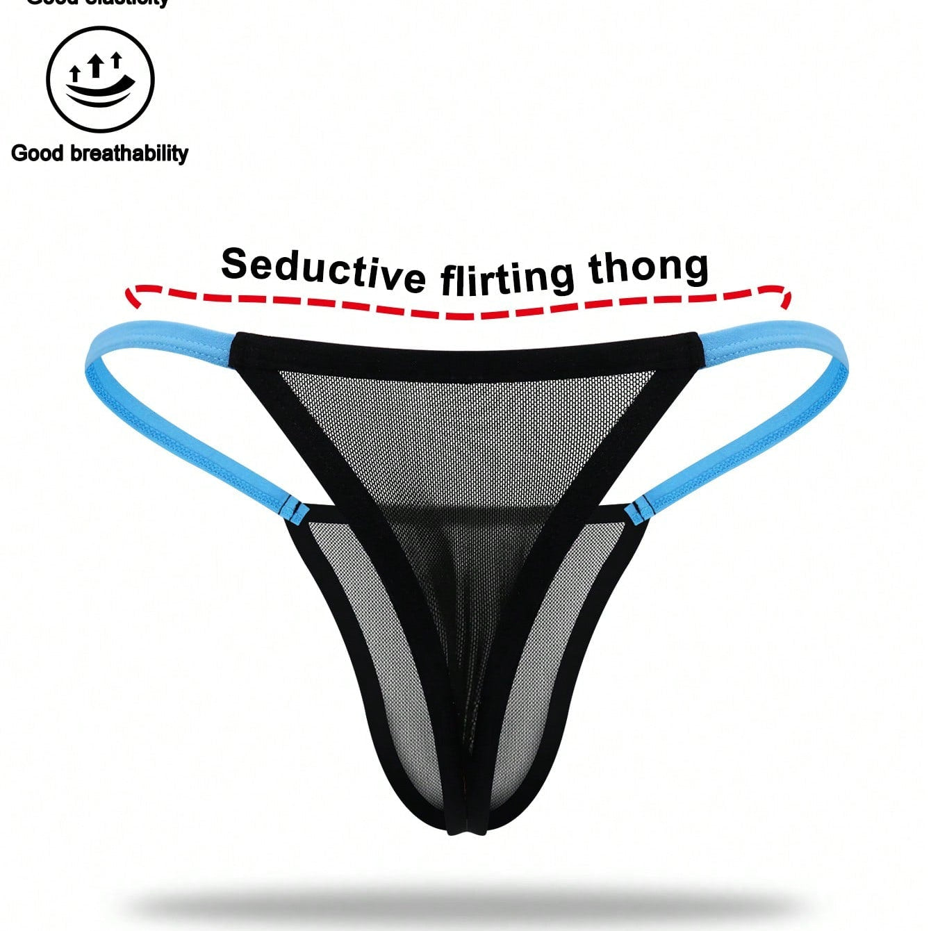 Men's Black Hollow Mesh Waist Underwear With Blue Trim