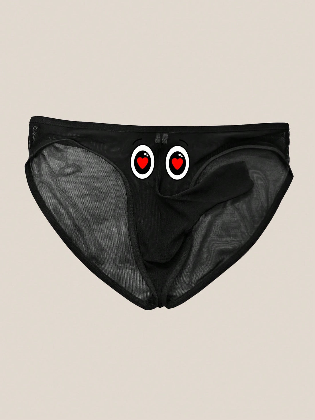 Heart Eye Print Semi Sheer Mesh Thong For Men