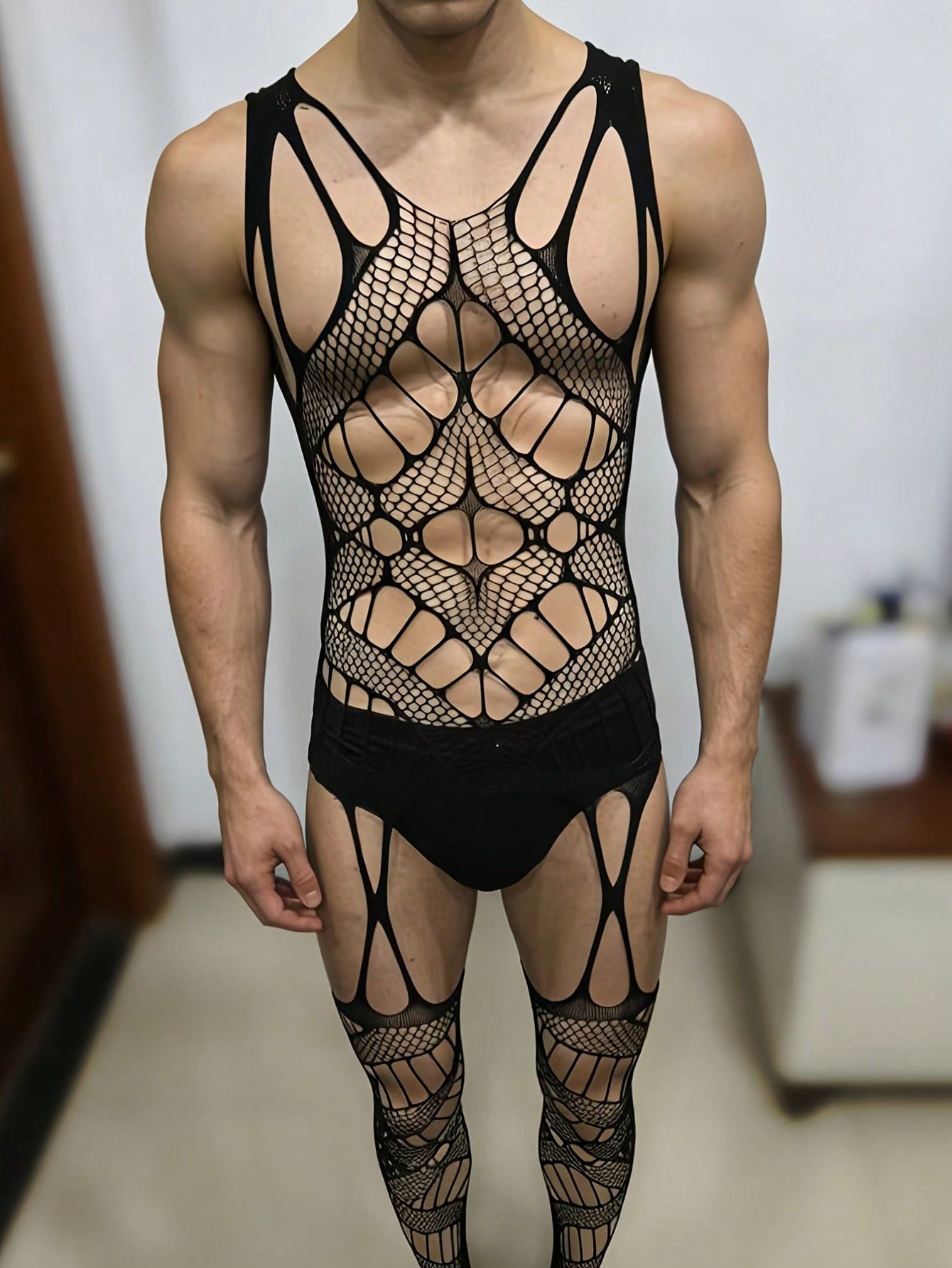 Fishnet Knitted Elastic Full Body Sheer Socks For Men