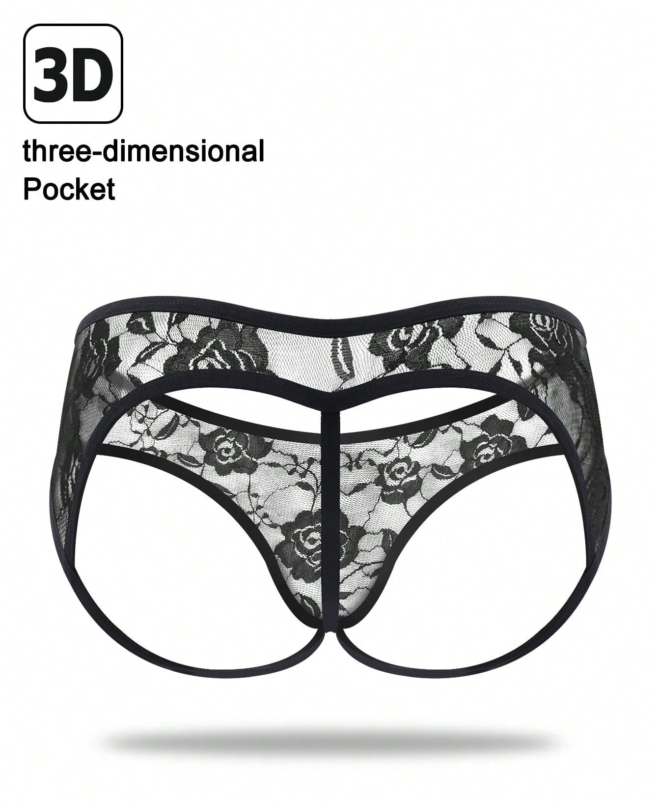 1pc Men’s Short with Black Rose Lace Trim Detail, Lightweight Material, Clean Design