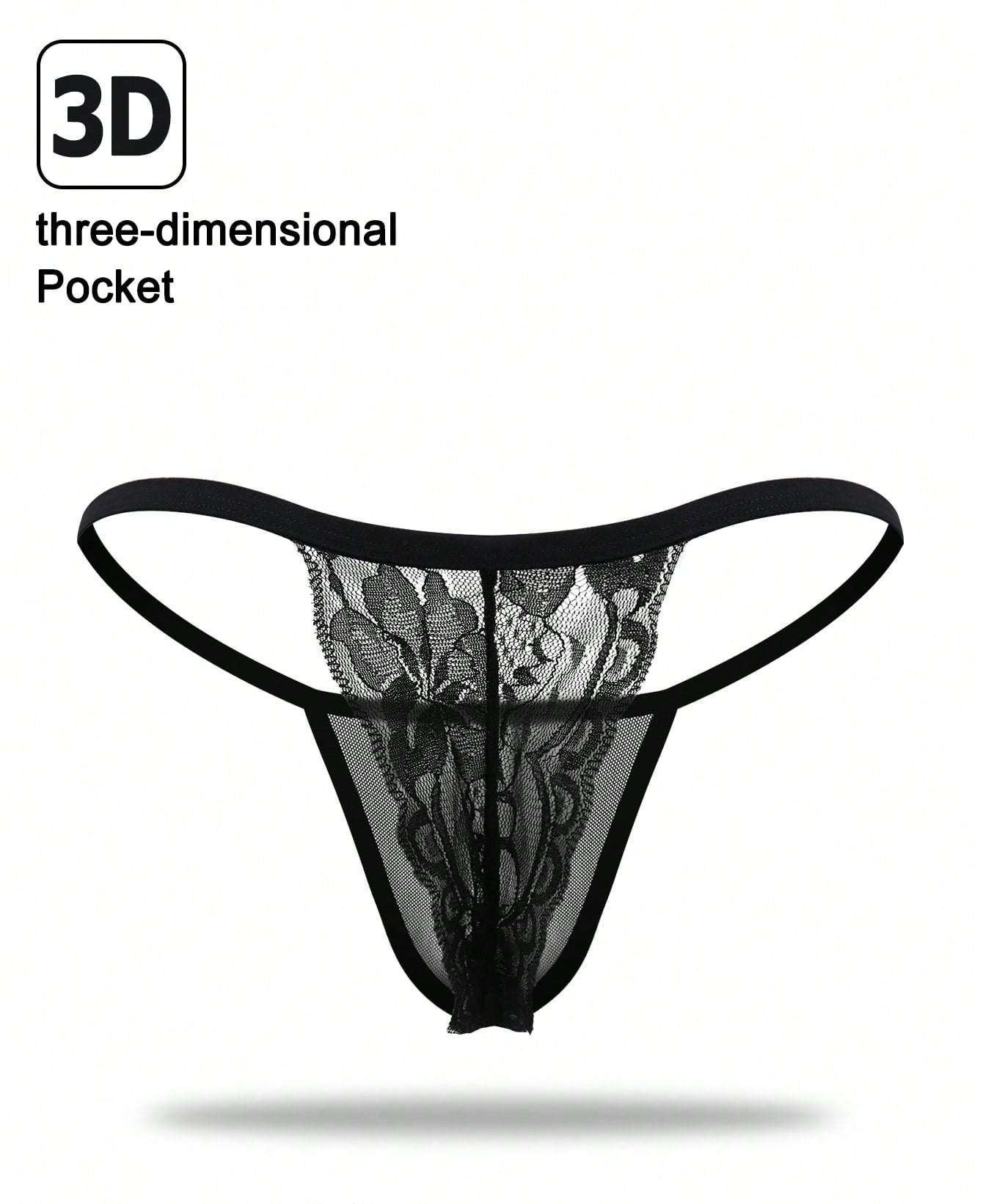 1pc Men’s Black Mesh Short with Lace Trim at Waist, Lightweight and Breathable Fabric