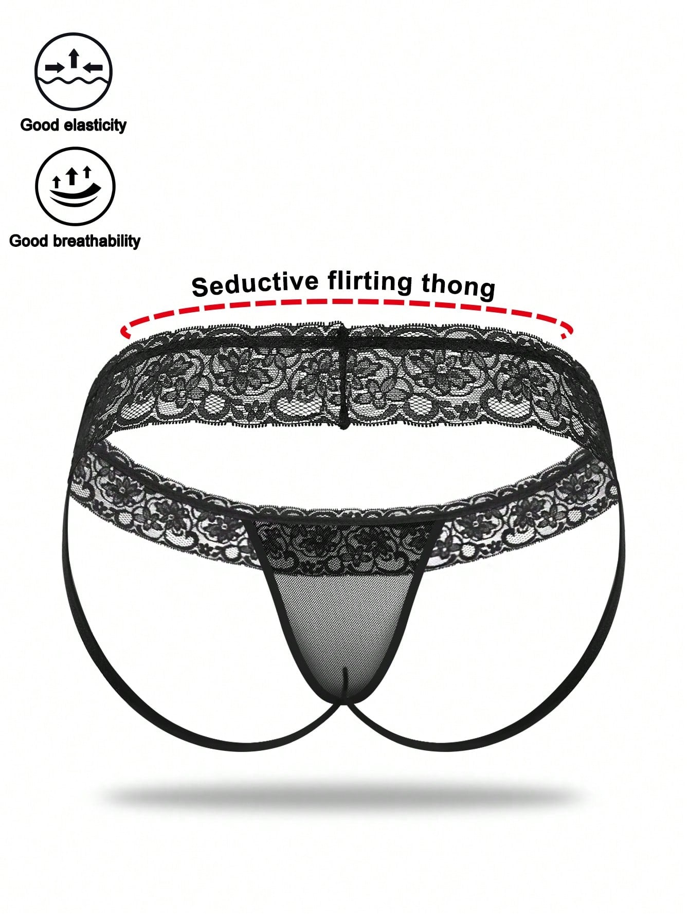 Men’s Black Mesh Short with Lace Waist Detail, Lightweight Fabric, Easy to Wear