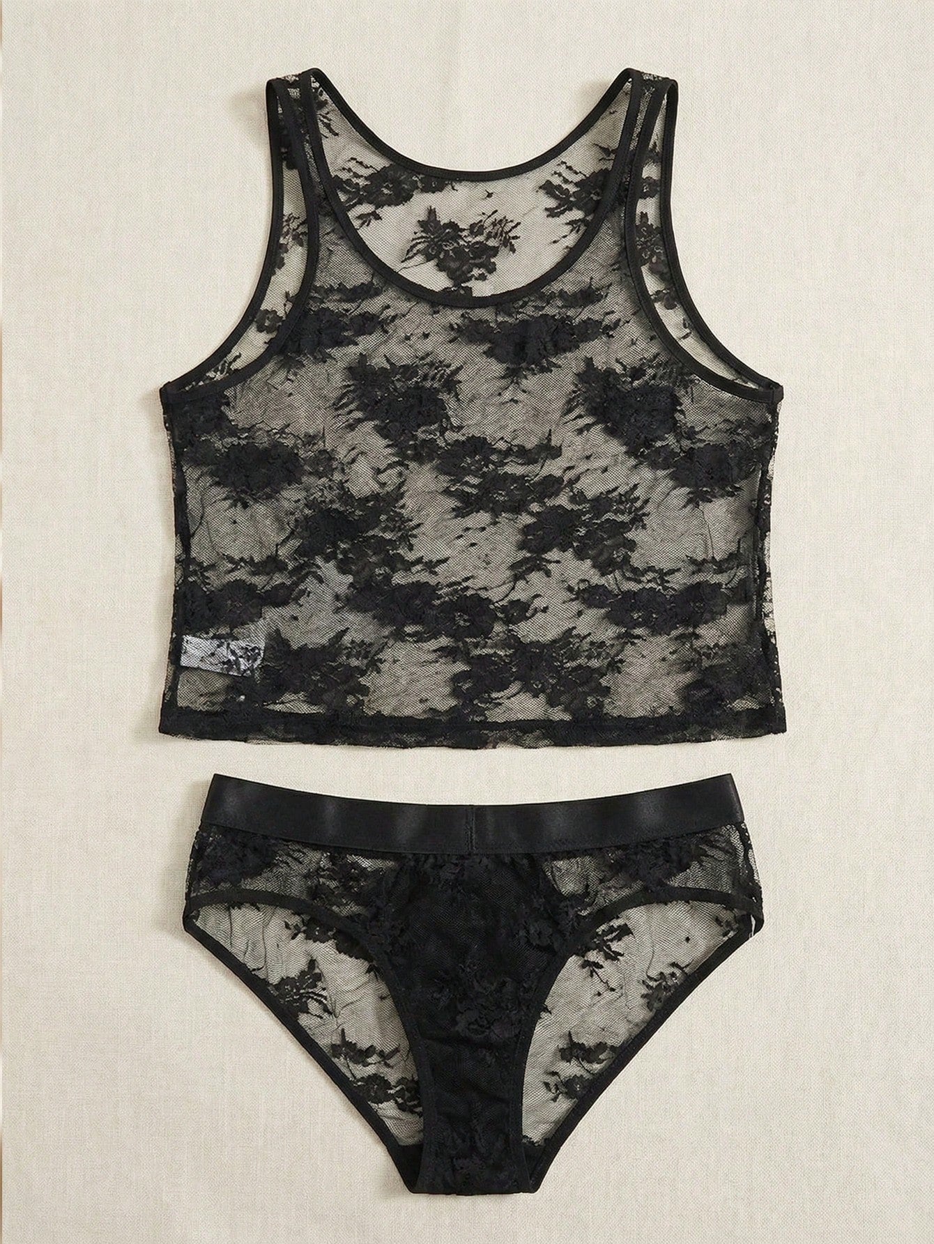 Men’s Black Lace Patchwork Short Set, 2pcs, Lightweight Fabric, Party Theme Design