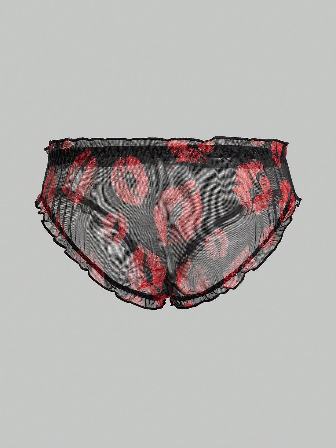 Lip Print Sheer Mesh Lingerie For Men