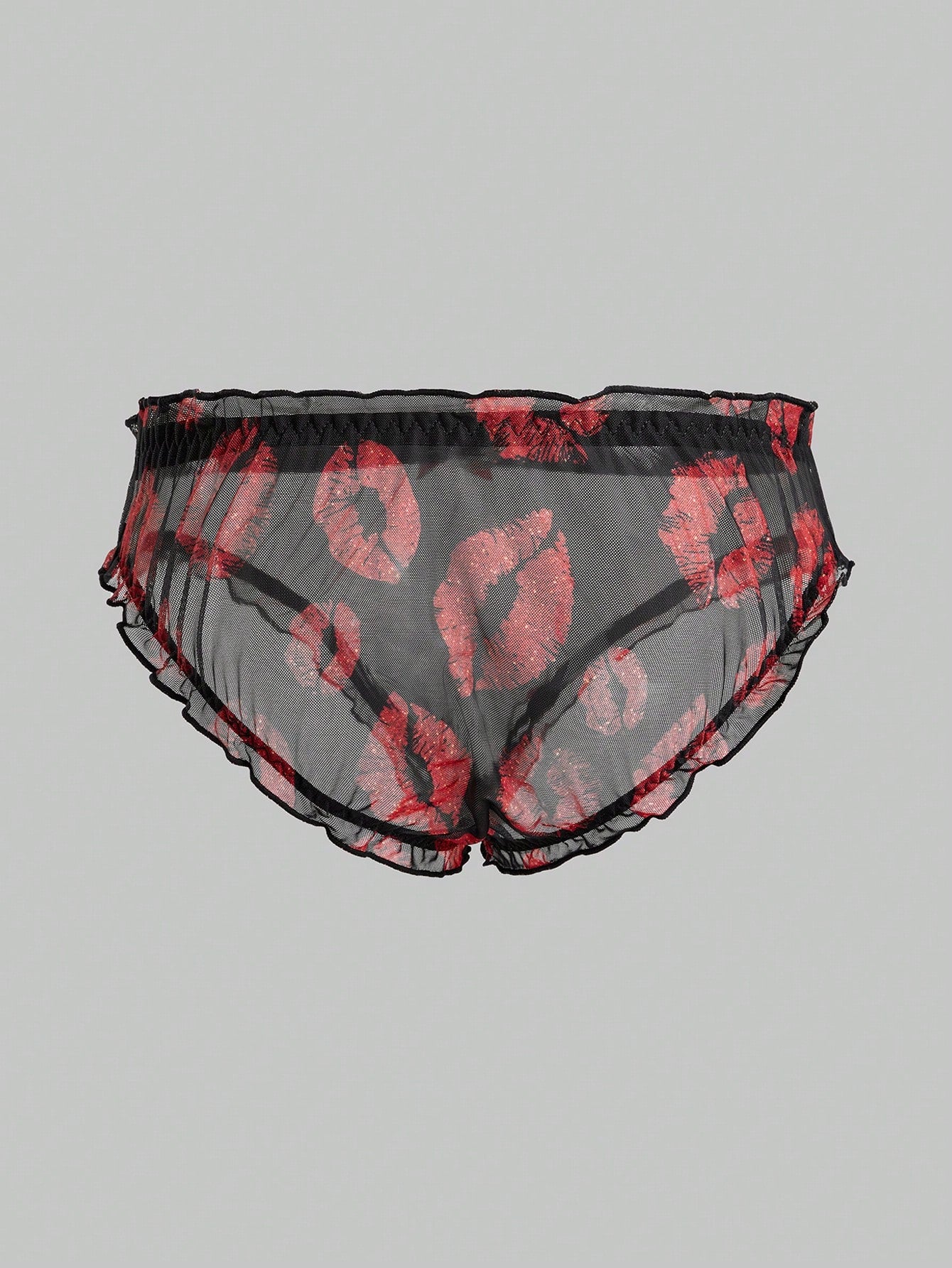 Lip Print Sheer Mesh Lingerie For Men