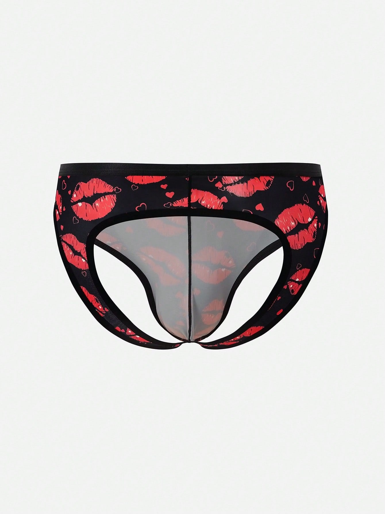 1pc Men’s Mesh Fabric Short With Lip Print Detail, Lightweight Design, For Casual Wear