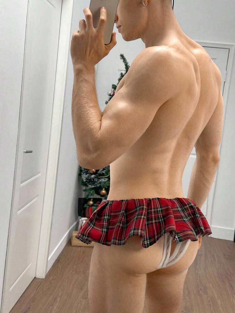 Men’s Plaid Christmas Skirt Shorts – Festive Holiday Outfit