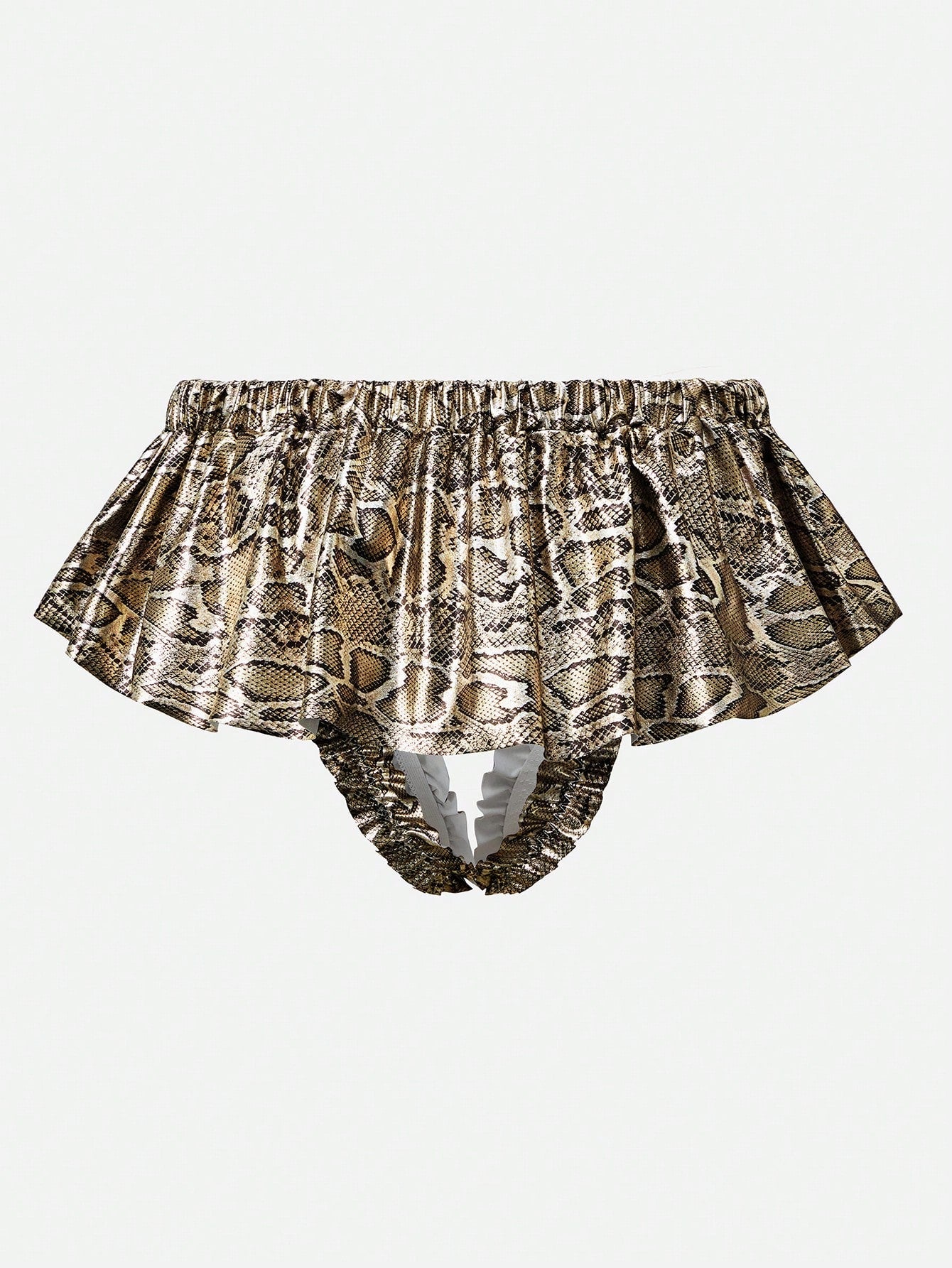 Men’s Snake Pattern Short With Ruffle Trim And Bow Detail, Clean Design, For Daily Wear