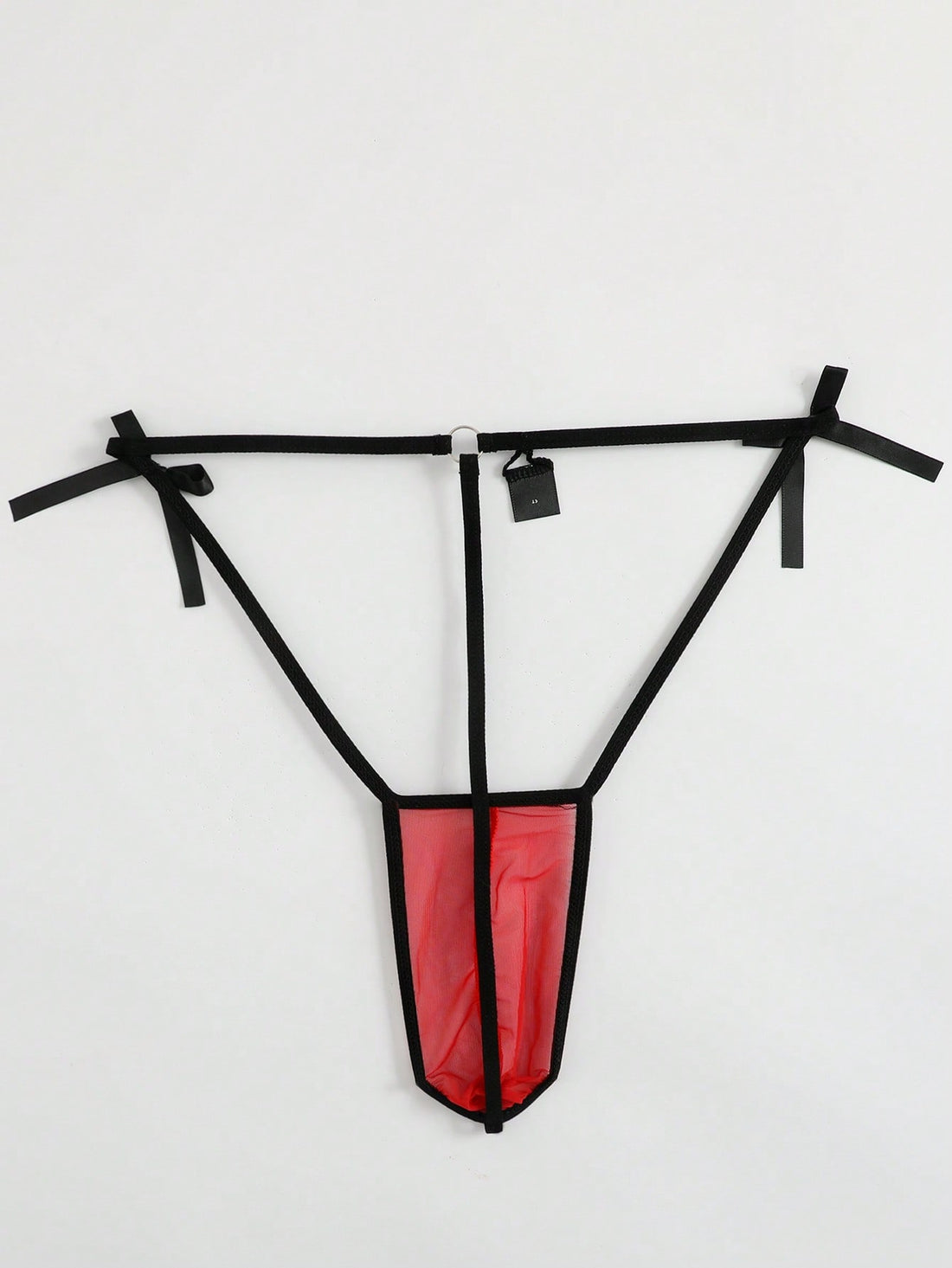 Contrast Color Bow Decor Hollow Out Thong For Men