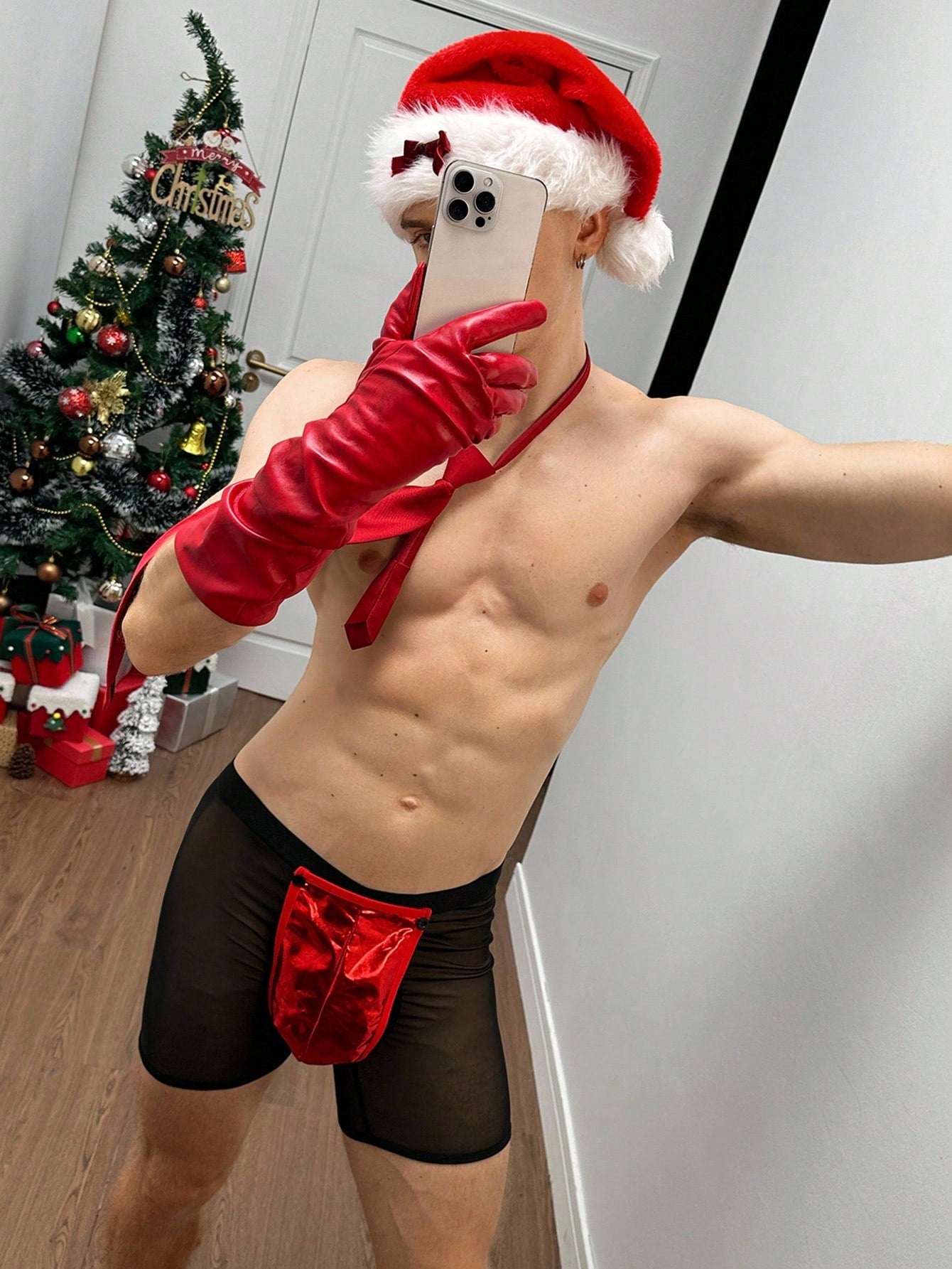 Men’s Detachable Design Shiny PU Mesh Fabric Short With Open Back Style For Party Use