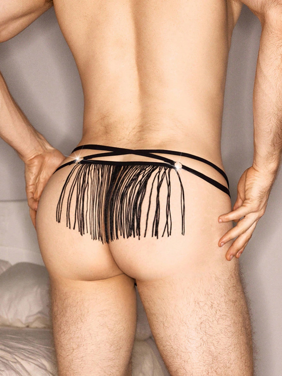 Men’s Short With Tassel Decoration And Metal Accent Detail For Casual Event Styling