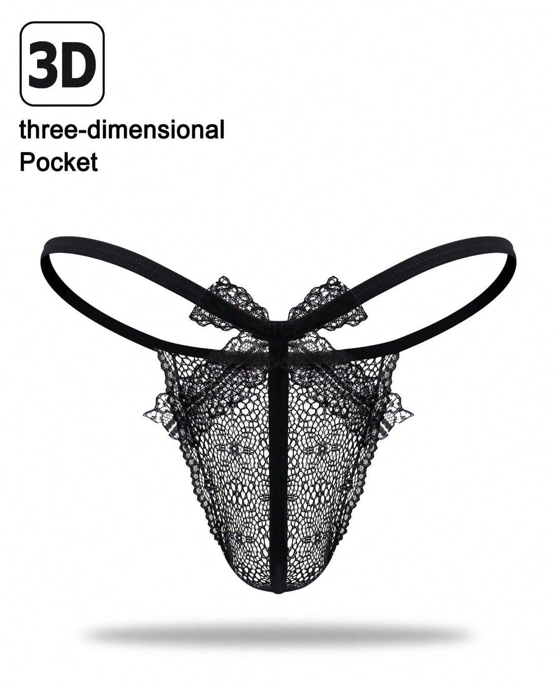 1pc Men’s Black Lace Short with Bow Detail at Waist, Lightweight Material