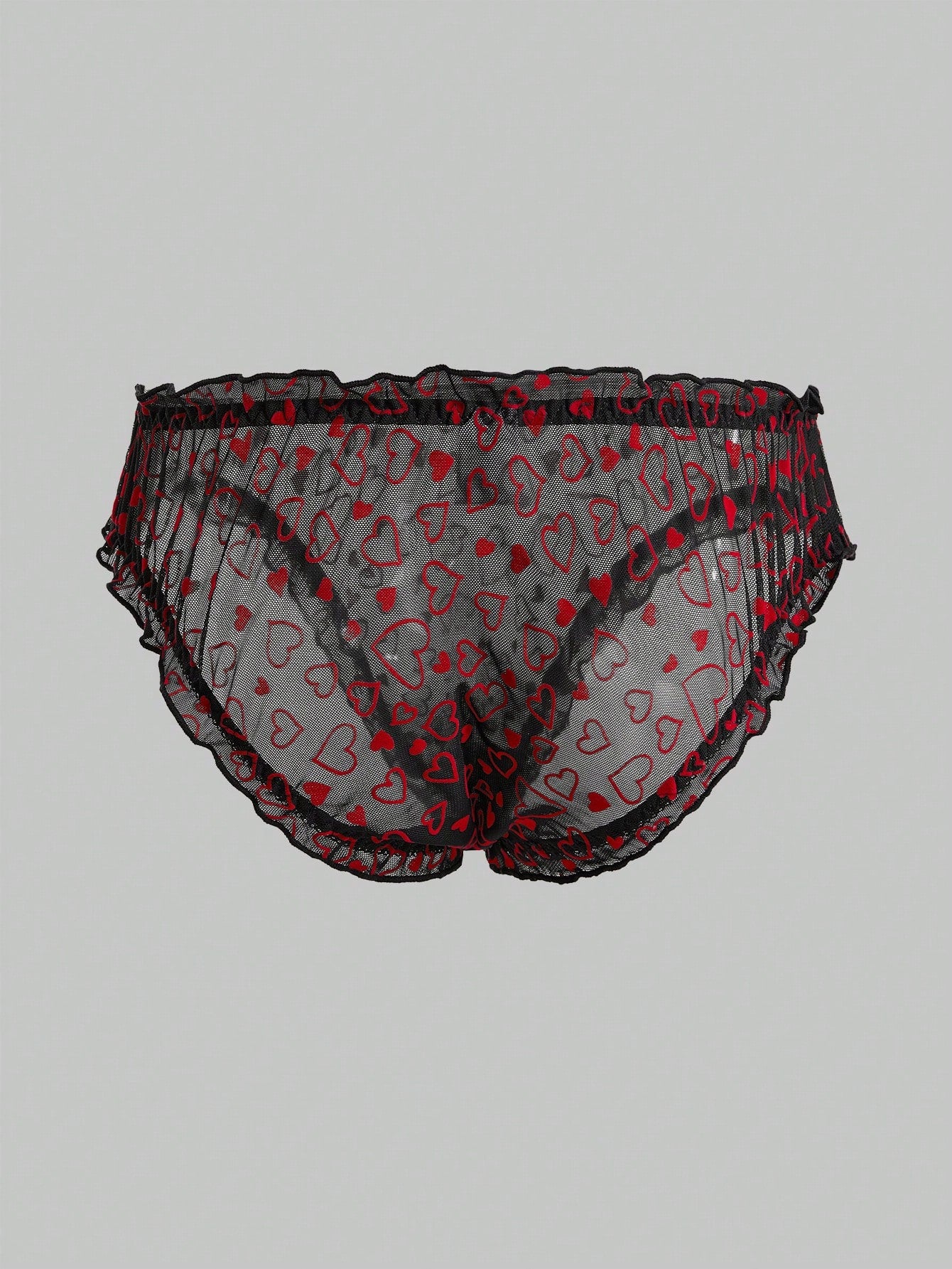 Men’s Heart Print Short With Bow Detail, Mesh Fabric Texture, Lightweight Design, For Daily Use