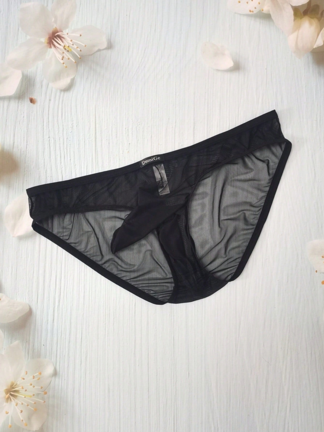 1pc Men's Black Elastic Mesh Low Waist Elephant Print Briefs