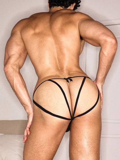 Men’s Open-Back Rose Lace Briefs – Breathable Bowknot Design