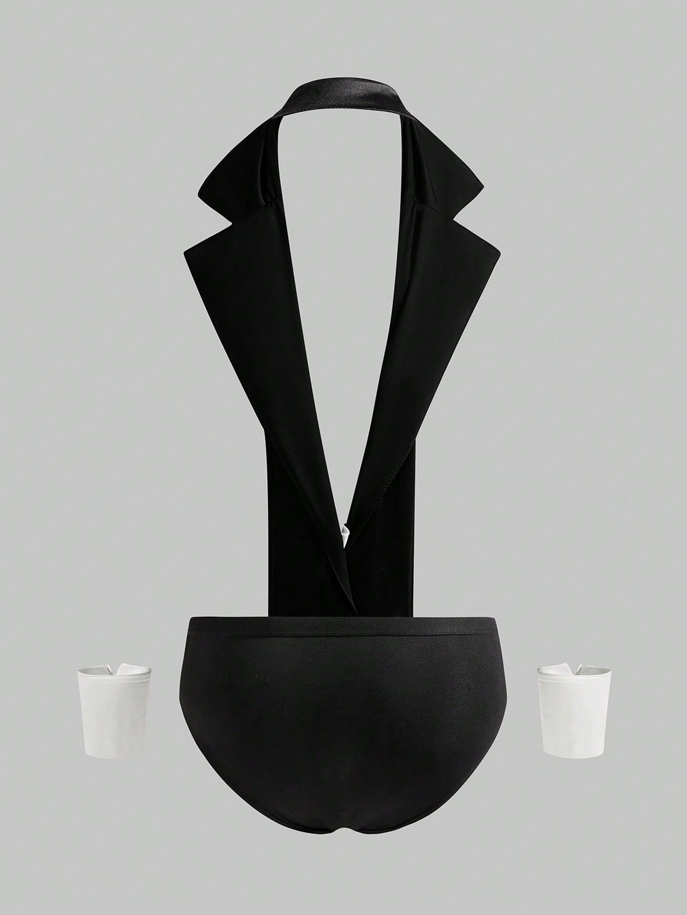 Men’s Contrast Color Halter Costume Set, Gloves, Apron