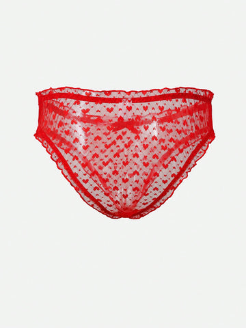 Men’s Short With Heart Pattern Mesh Fabric, Lightweight Design, For Casual Styling