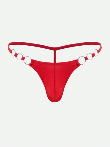 Men’s Solid Color Short With Metal Accent Detail, Simple Design, For Everyday Use