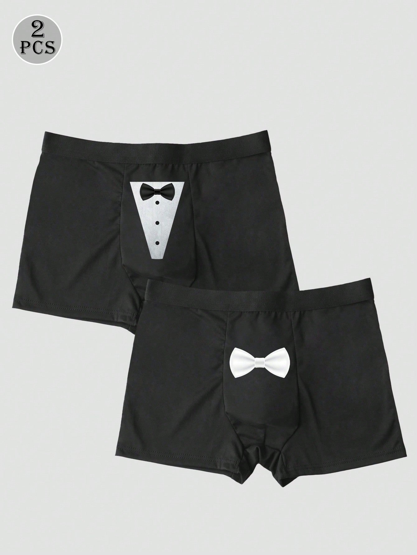 2pcs Men's Black Graphic Print Briefs