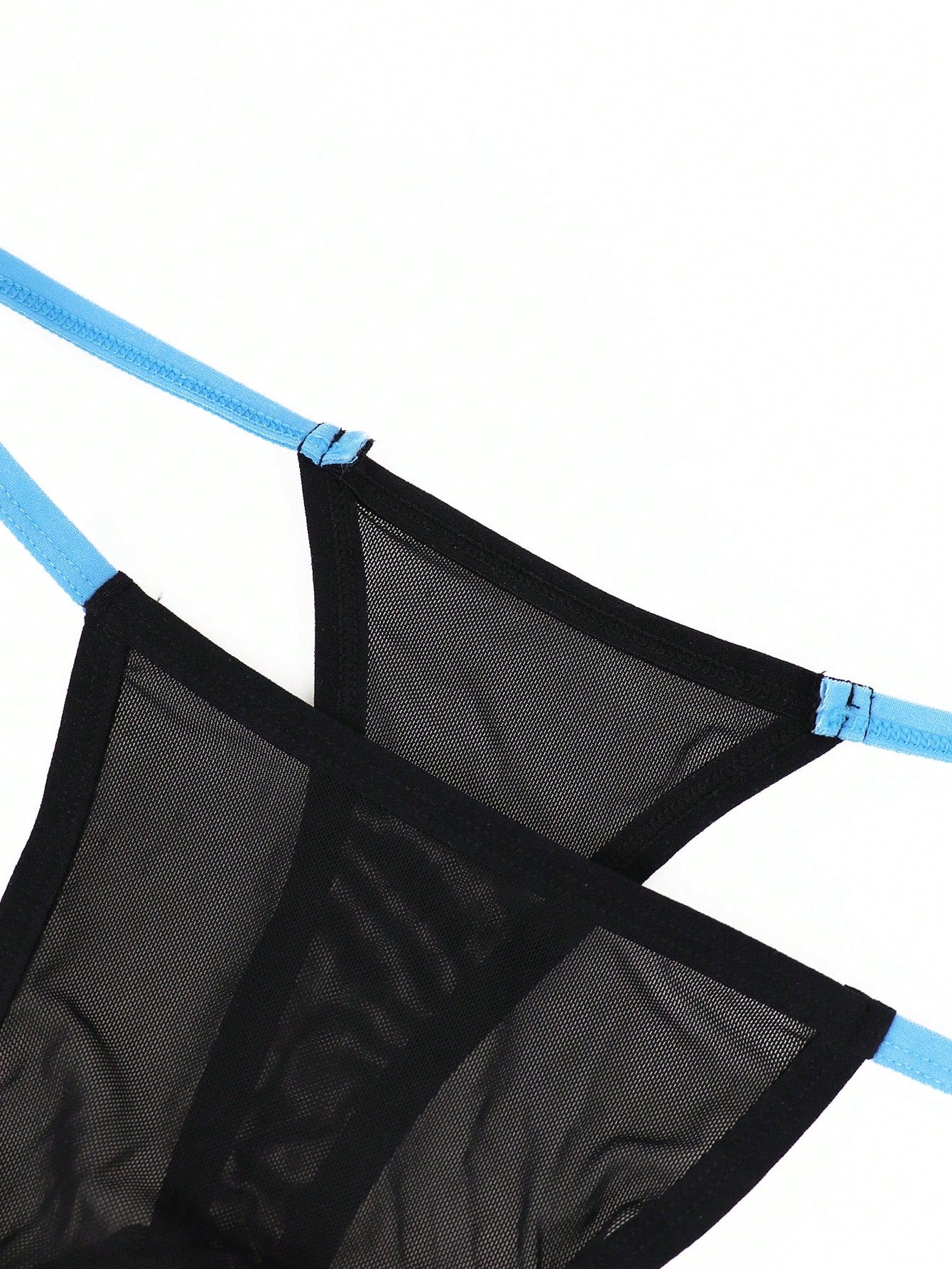 Men's Black Hollow Mesh Waist Underwear With Blue Trim
