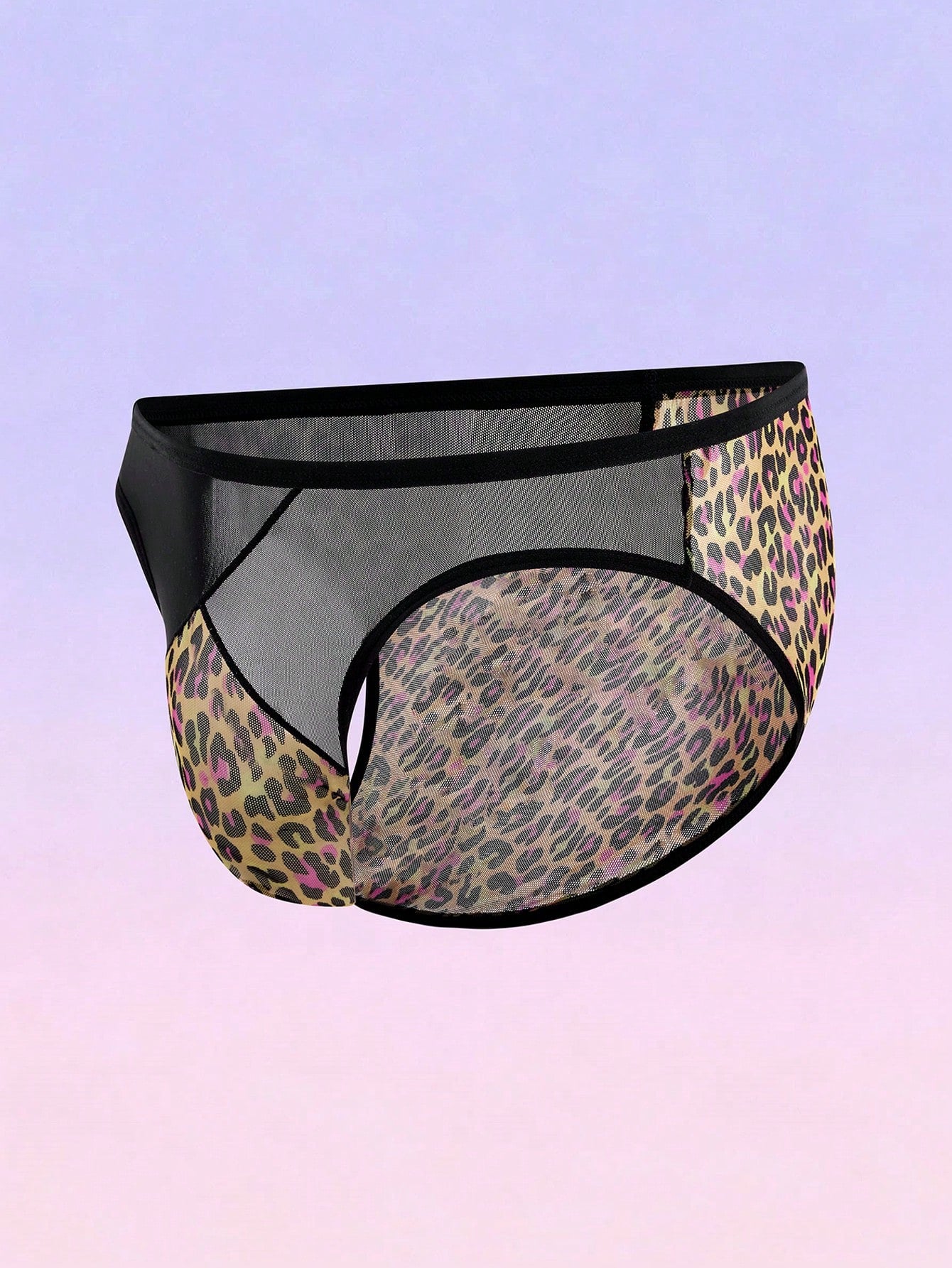 Mesh Leopard Print Sheer Briefs For Men