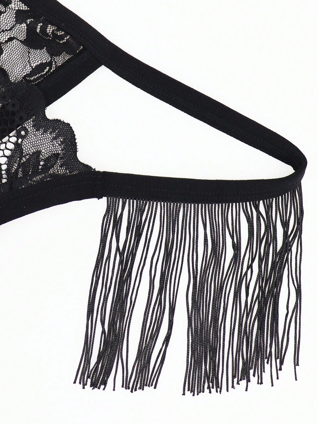 Men's Black Lace Tassel Mid Waist Briefs