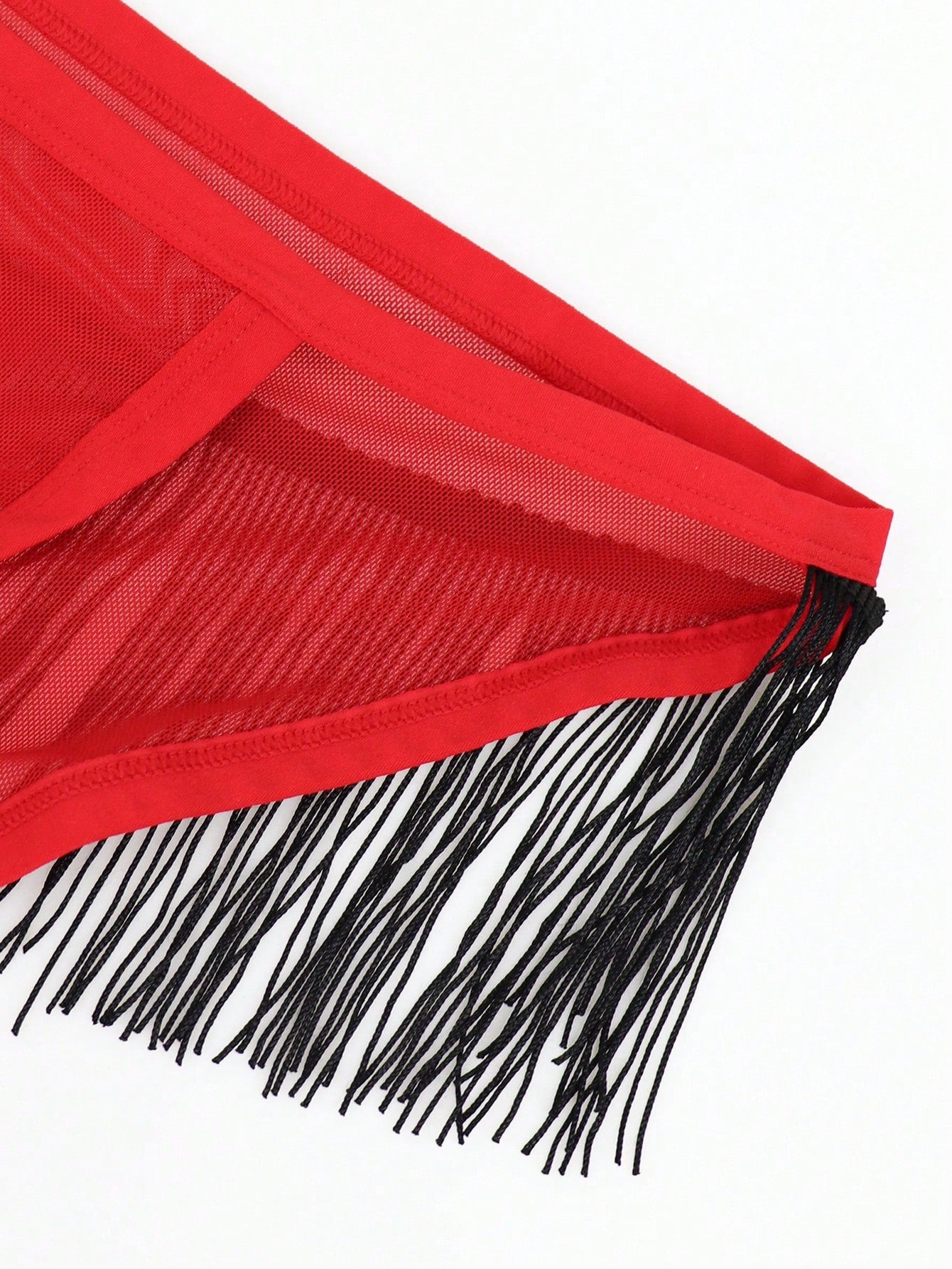 Men’s Red Mesh Short with Tassel Detail, Lightweight Material, Decorative Style