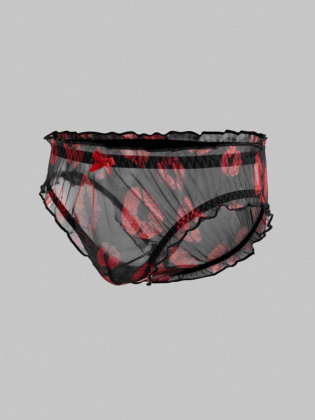 Lip Print Sheer Mesh Lingerie For Men