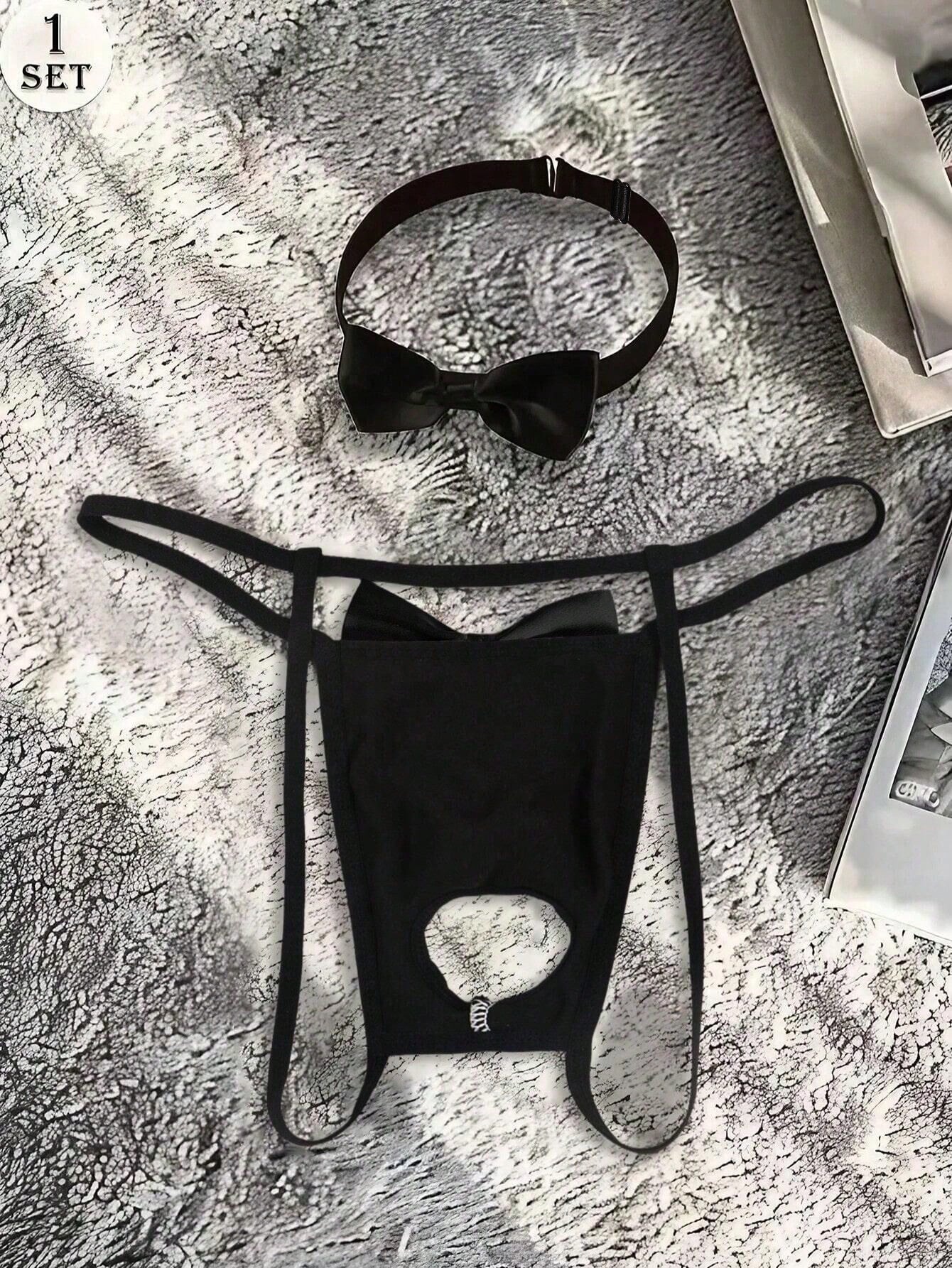 Men's Sexy Comfortable Hollow Bowknot Pattern G-String With Collar
